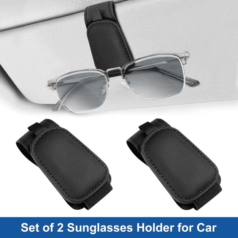 Teraves 2 Pack Sunglass Holder Clip for Car Visor, Upgrade Magnetic Leather Visor Sunglasses Clip, Easy to Hold Your Glasses Eyeglasses - Image 2